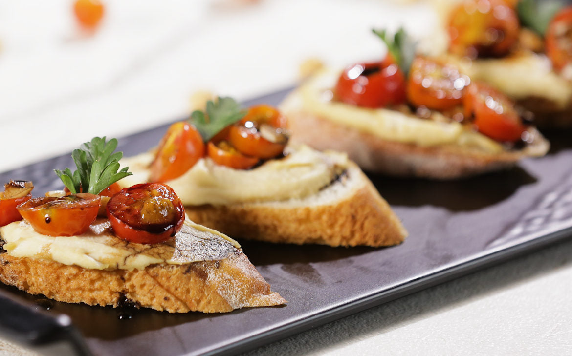 Hummus + Roasted Tomato Bruschetta