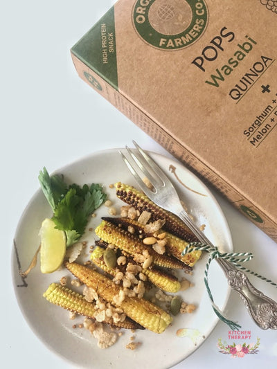 Grilled Baby Corn with Wasabi Pops