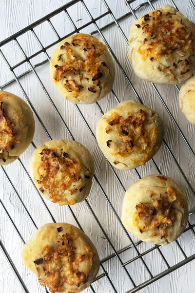 Bialy with cheese + onion