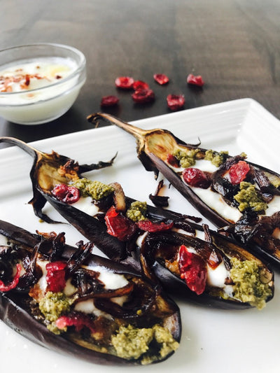 Pesto Eggplant Boat