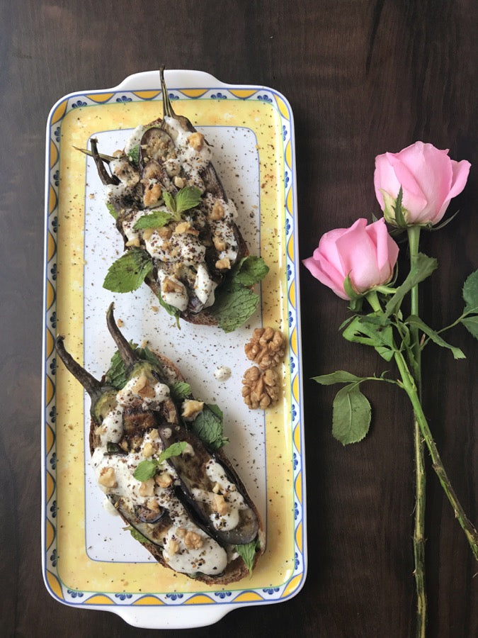 Tahini Eggplant Toasts