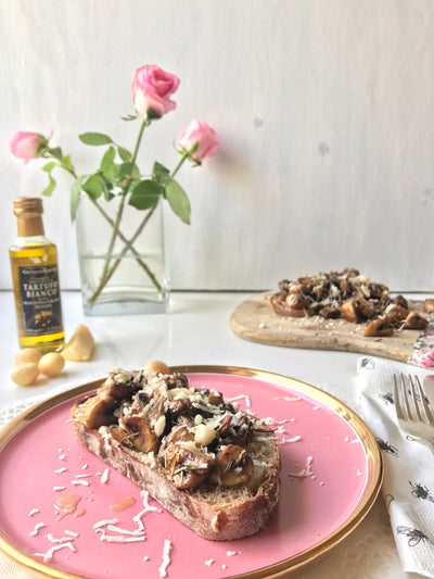 Truffle Mushroom Macadamia Toasts
