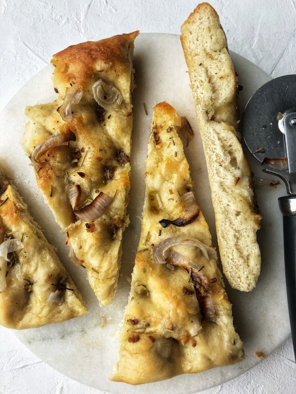 Focaccia with onion, garlic + sage