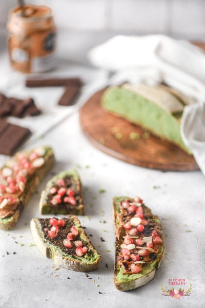 Choco Almond Butter Swirl Tartine with Pomegranate