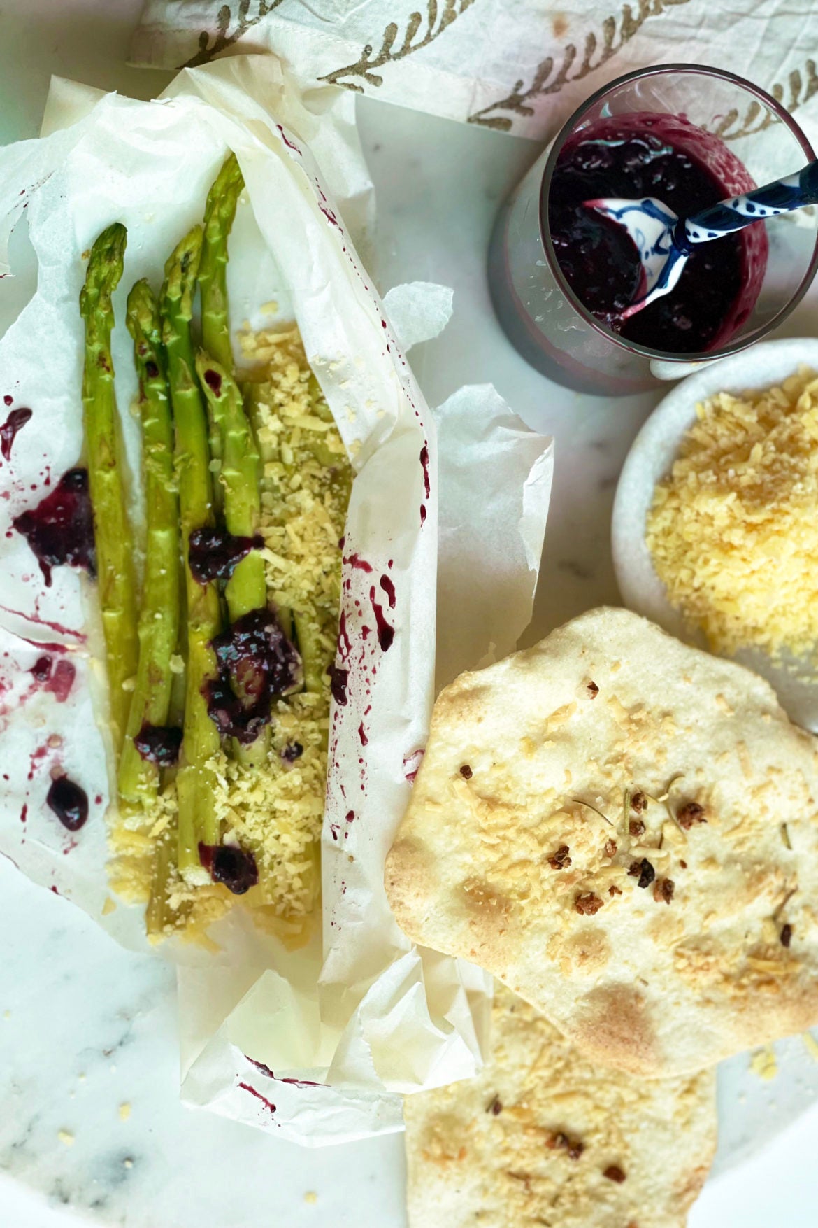Asparagus al Cartoccio with Blackberry Dijon sauce