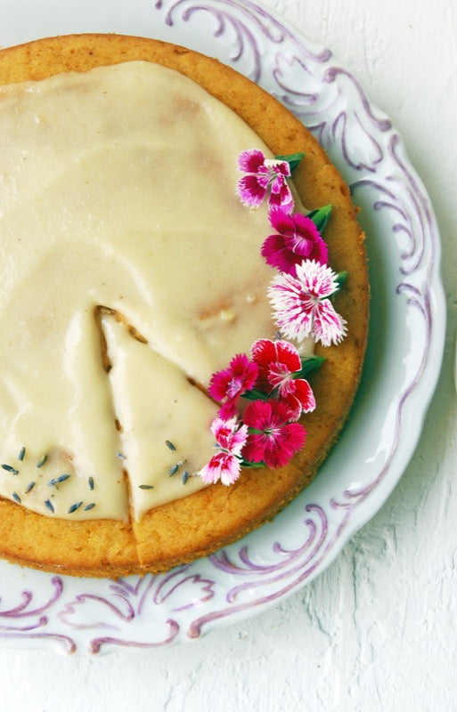 Honey + Olive Oil Cake with Chamomile + Lavender {eggless, dairy free}
