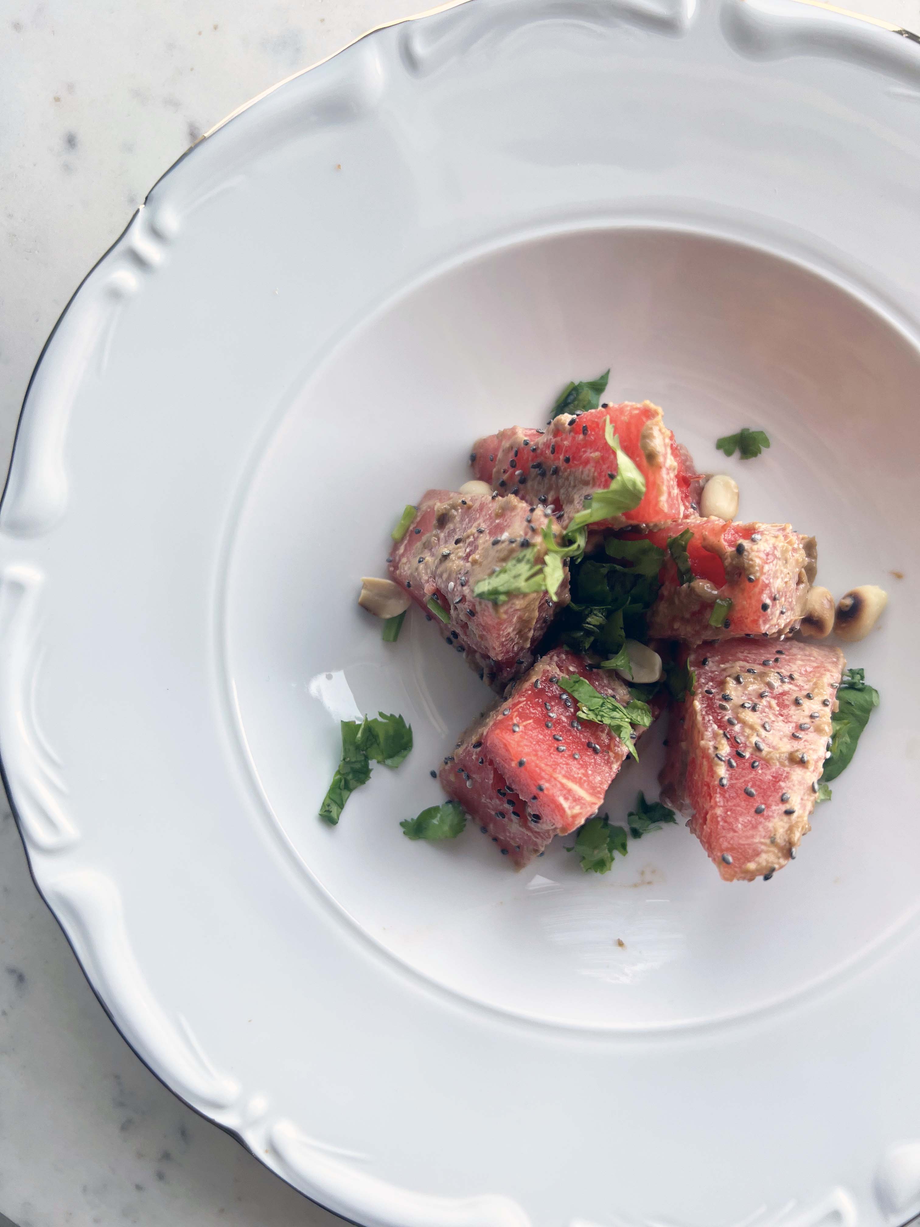 Watermelon + Peanut Sauce Salad