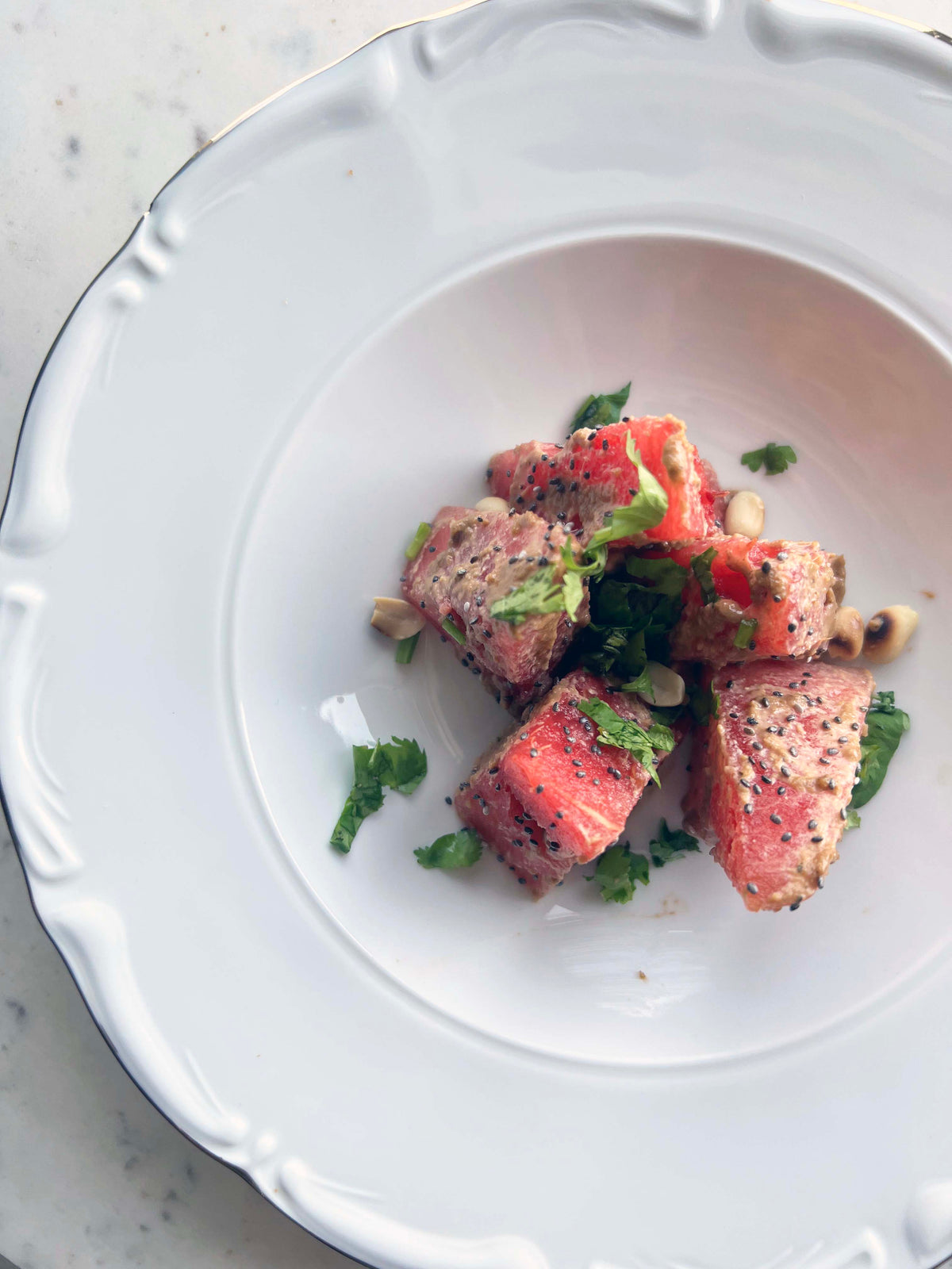 Watermelon + Peanut Sauce Salad