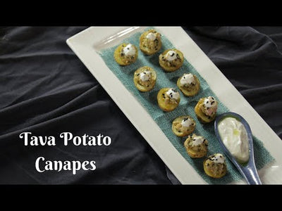 Baby Potato Canapes Recipe | How To Make Potato Canapes On Tawa By Kamini | Veg Party Starter Recipe