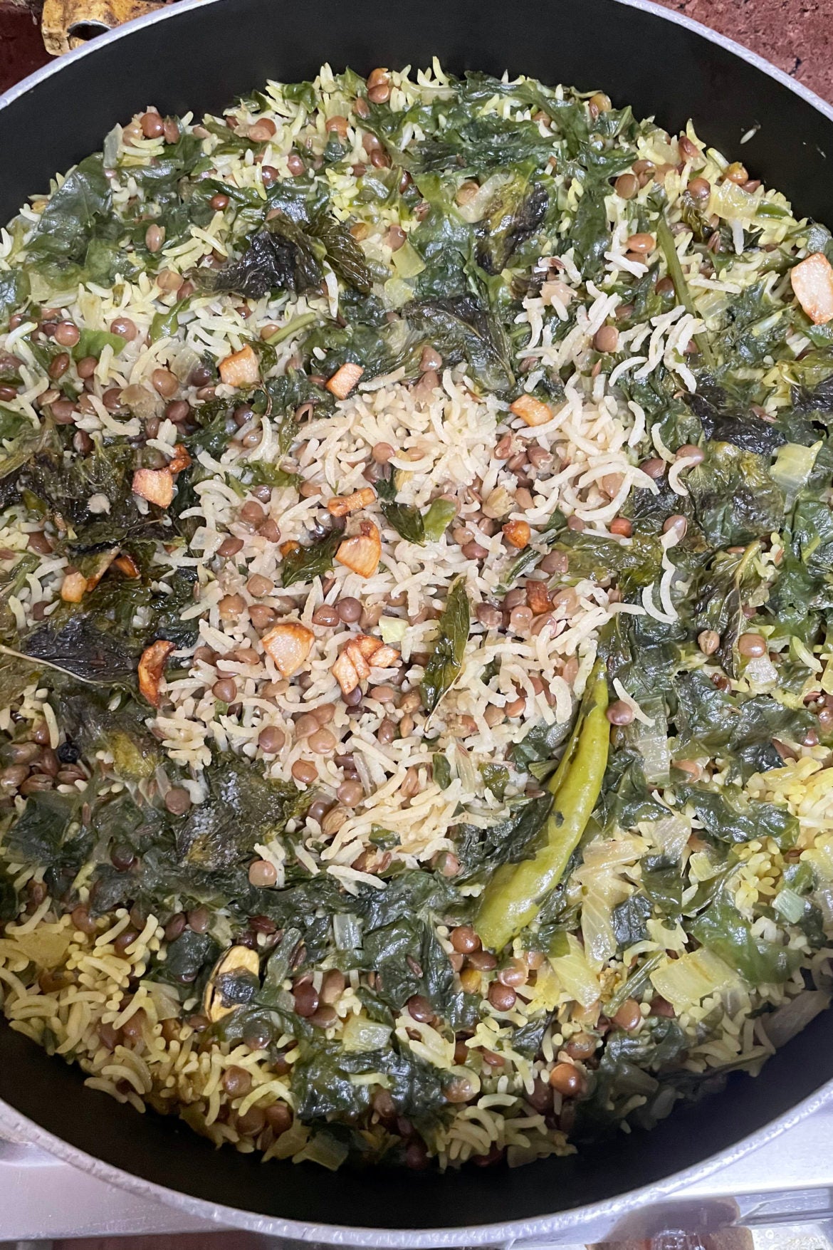 Masoor, Spinach + Mint Pulao